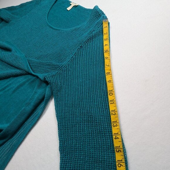 EILEEN FISHER Green 100 % Organic Linen Asymmetrical Open Knit SweateTunic Sz L - Picture 11 of 12